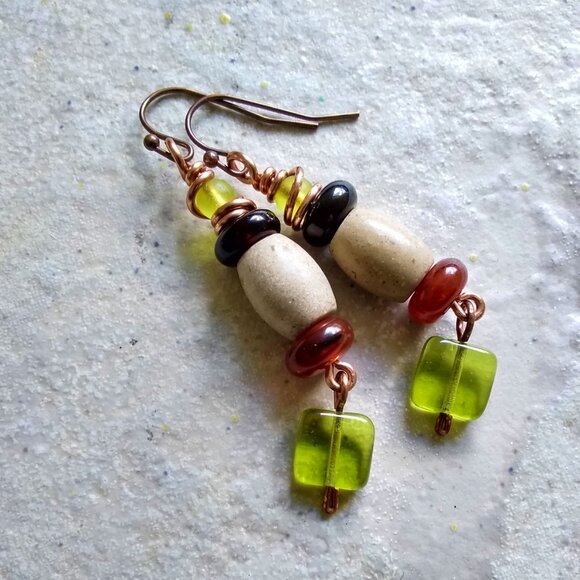 Pretty Colorful Handmade Fall Dangle Earrings - Mixed Semi-Precious Stone Beads - Picture 5 of 8